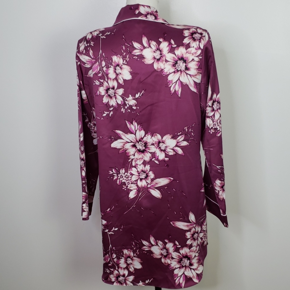 Linea Donatella Purple Floral Silky Sleepshirt, M - Picture 4 of 6